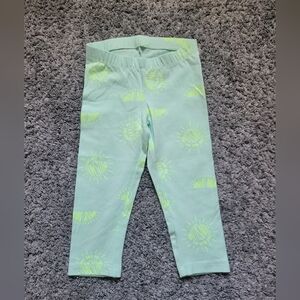 Cat & Jack Mint Green Legging Capris with Neon Yellow Sun Print Size 4/5